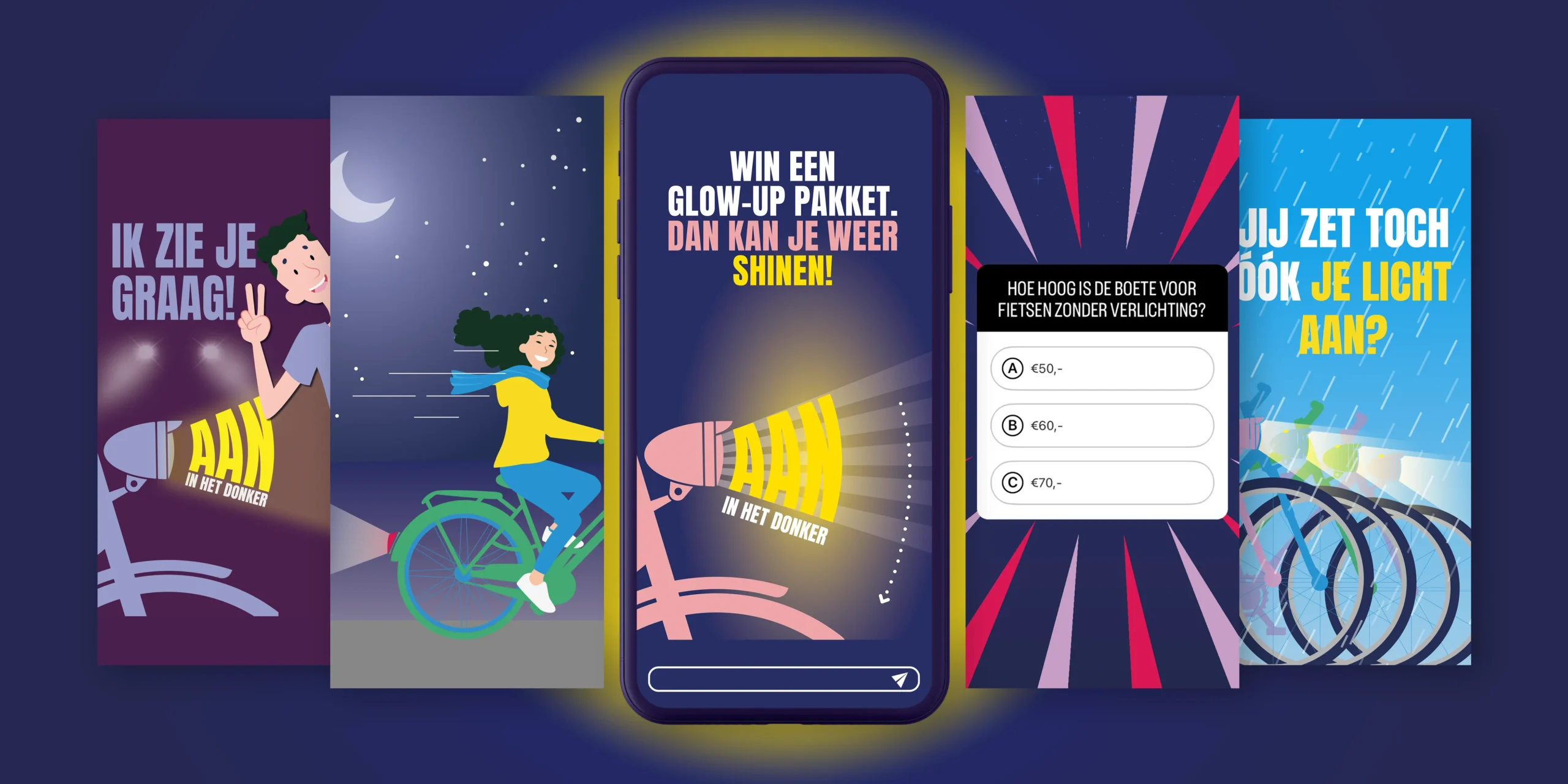 Verschillende stills uit de online campagne 'AAN in het donker'.